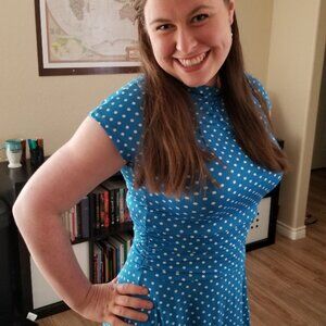 Bright Blue Modcloth Fit and Flare Polka Dot Dress Size Large